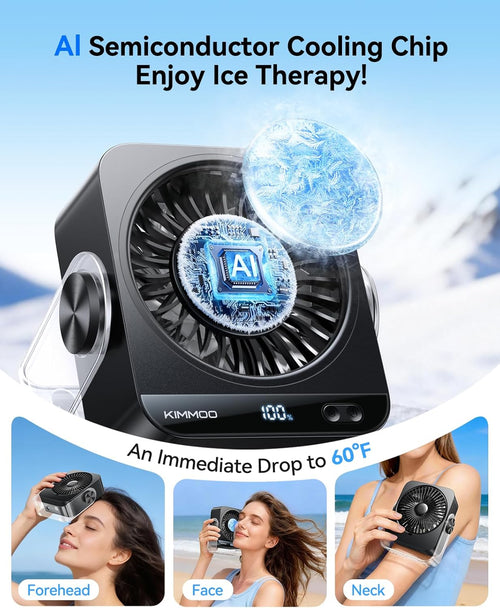 USB Rechargeable Desk Fan - 199 Speeds Portable Table Fan with Ice Cooling & Digital Display, 270° Rotating Quiet Turbo Fan for Bedroom, Home or Office (Black)