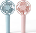 Portable Handheld Fan, USB Rechargeable Mini Fan 2000Mah, Ultra Quiet Hand Fan, 7 Hours, 3 Speeds with Base, Small Fan for Outdoor Indoor (2, Pink&Blue)