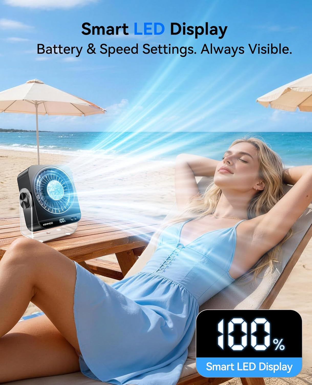 USB Rechargeable Desk Fan - 199 Speeds Portable Table Fan with Ice Cooling & Digital Display, 270° Rotating Quiet Turbo Fan for Bedroom, Home or Office (Black)
