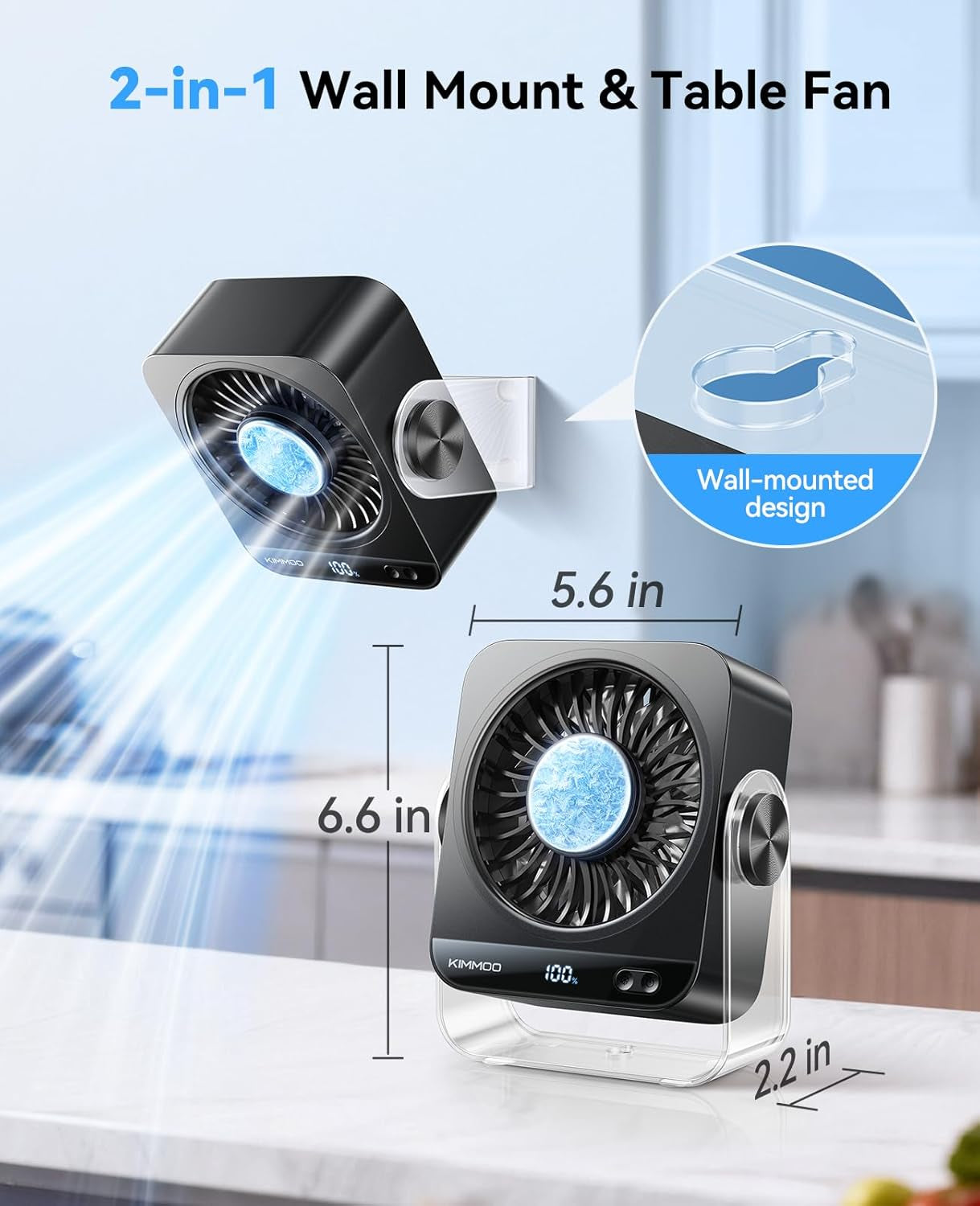 USB Rechargeable Desk Fan - 199 Speeds Portable Table Fan with Ice Cooling & Digital Display, 270° Rotating Quiet Turbo Fan for Bedroom, Home or Office (Black)
