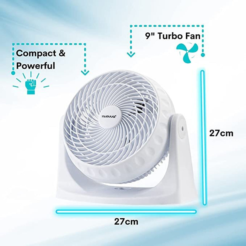 Powerful Silent Adjustable Table Fan, 3 Speed Turbo Cooling Desk Fan - by Nuovva