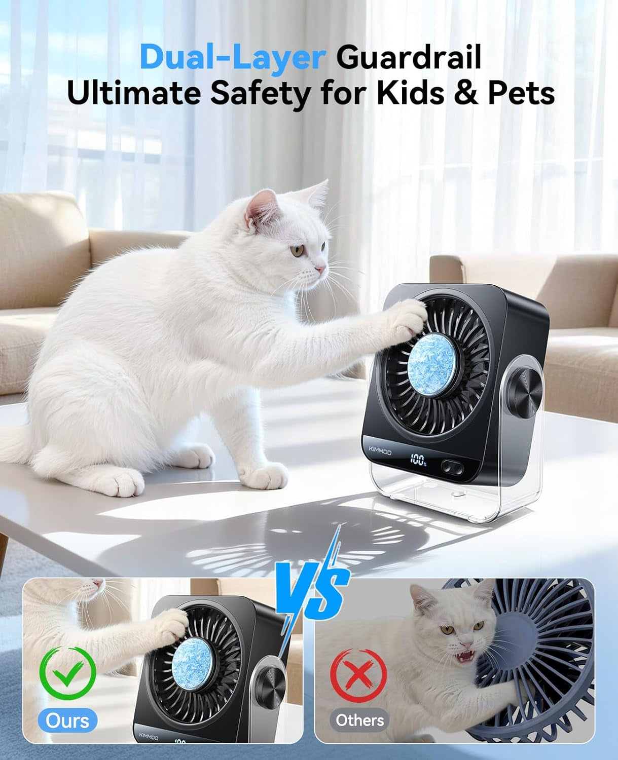 USB Rechargeable Desk Fan - 199 Speeds Portable Table Fan with Ice Cooling & Digital Display, 270° Rotating Quiet Turbo Fan for Bedroom, Home or Office (Black)