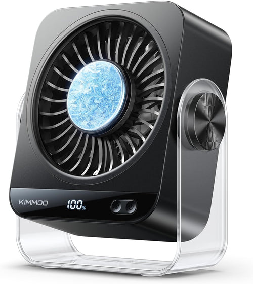 USB Rechargeable Desk Fan - 199 Speeds Portable Table Fan with Ice Cooling & Digital Display, 270° Rotating Quiet Turbo Fan for Bedroom, Home or Office (Black)
