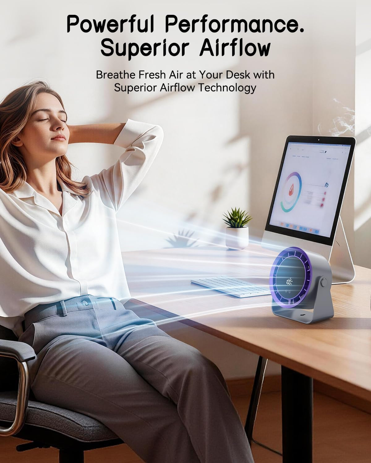 Desk Fan, 7 Inch Powerful Portable Table Fan with 100 Speeds Ultra Quiet, LED Display Touch Control, 360° Tilt, USB-C Rechargeable 3600Mah Battery for Bedroom Dorm Office Kitchen