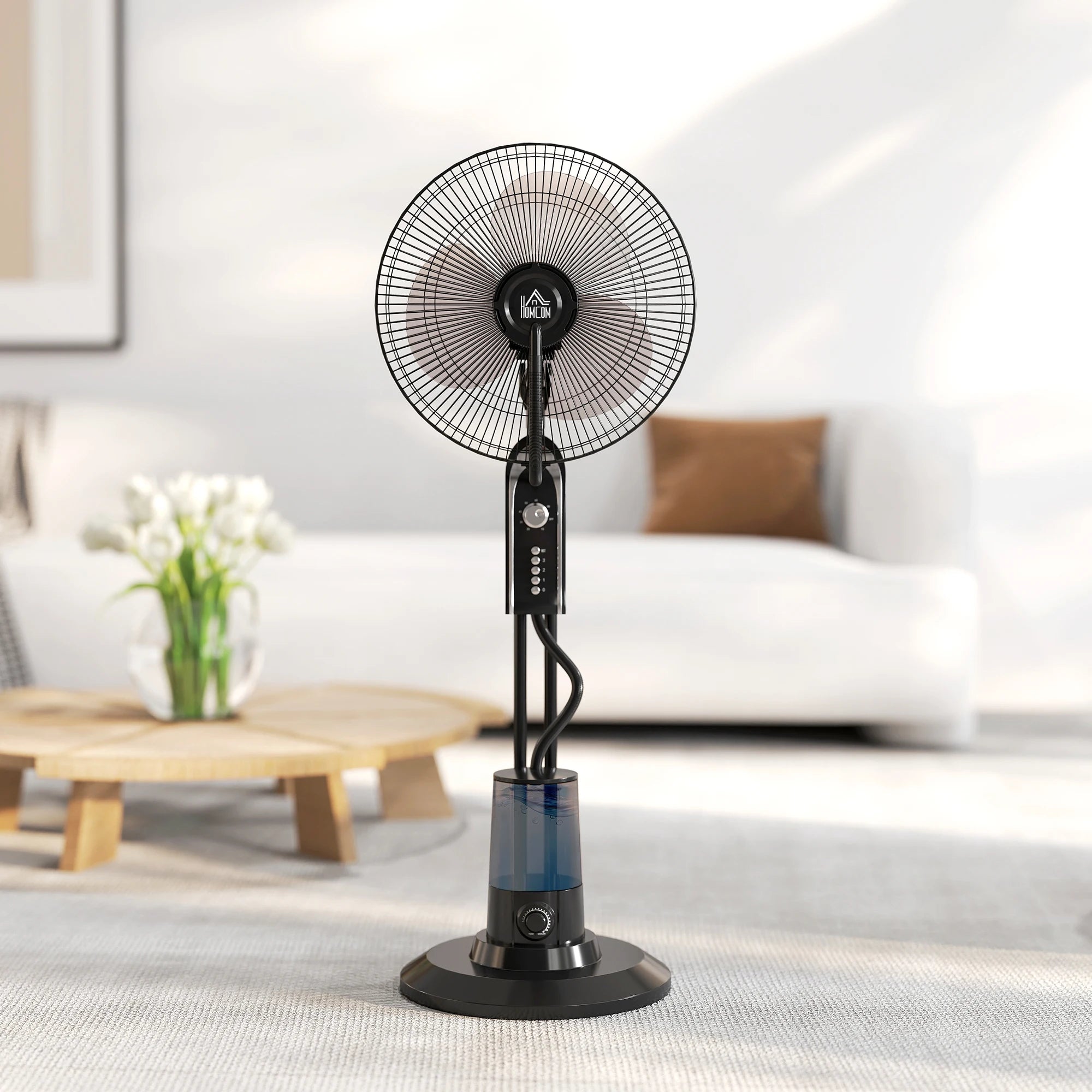 Spray Misting Fan, Pedestal Fan W/ Oscillation, Tilt, 4 Speeds