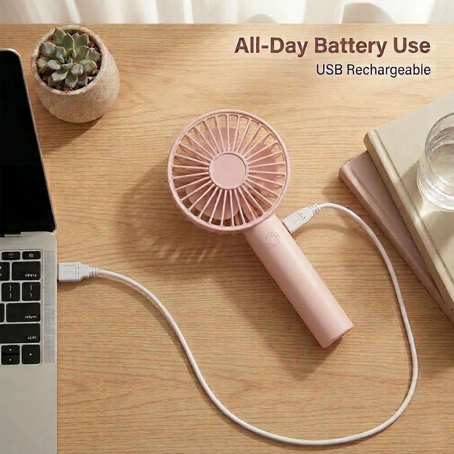 Portable Handheld Fan, USB Rechargeable Mini Fan 2000Mah, Ultra Quiet Hand Fan, 7 Hours, 3 Speeds with Base, Small Fan for Outdoor Indoor (2, Pink&Blue)