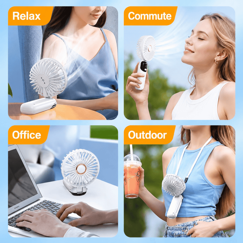 Handheld Fan, Desk-Mounted Phone Holder