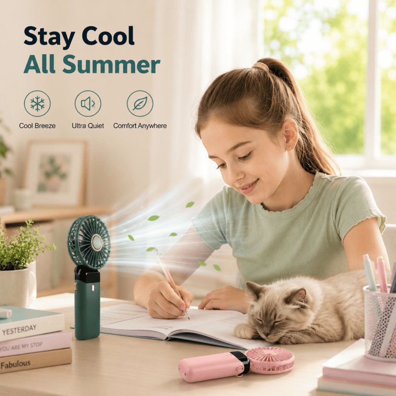 Handheld Fan, Desk-Mounted Phone Holder