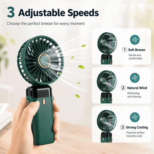Handheld Fan, Desk-Mounted Phone Holder
