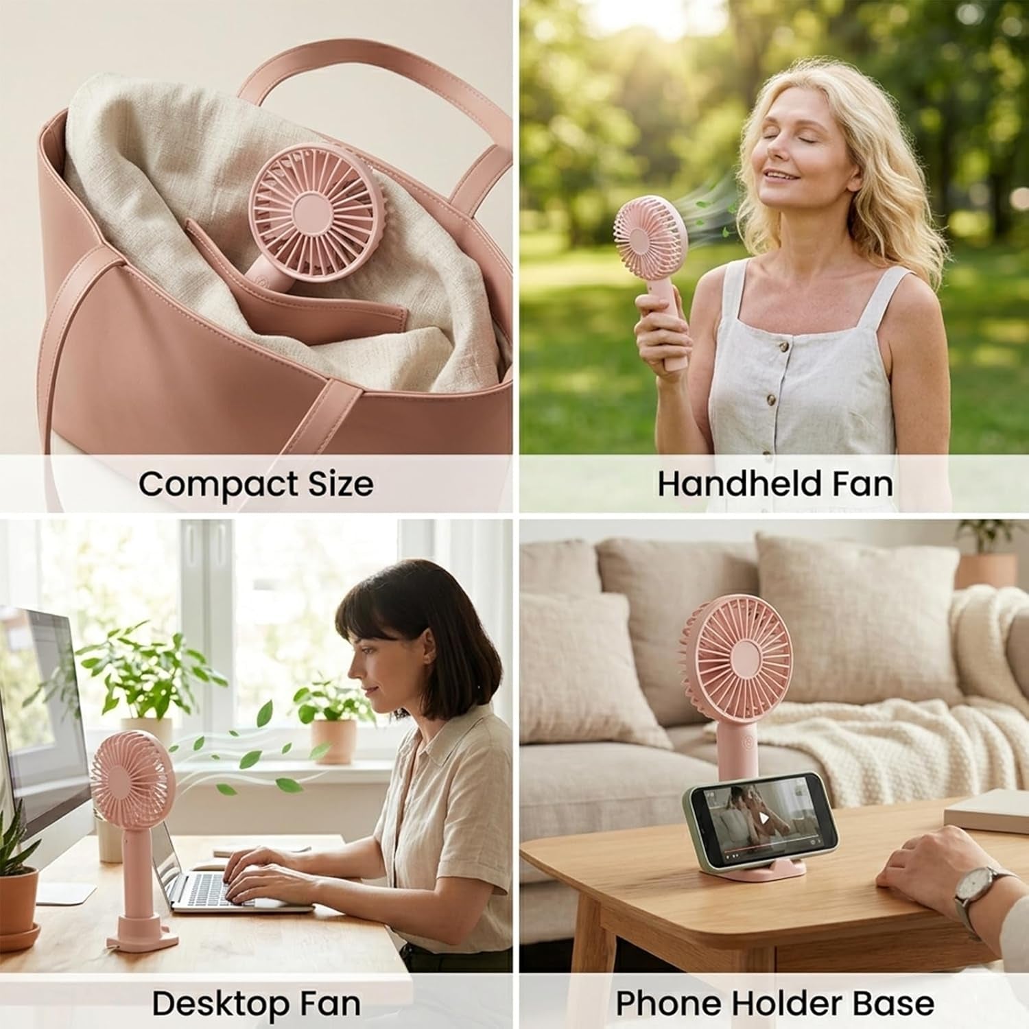 Portable Handheld Fan, USB Rechargeable Mini Fan 2000Mah, Ultra Quiet Hand Fan, 7 Hours, 3 Speeds with Base, Small Fan for Outdoor Indoor (2, Pink&Blue)