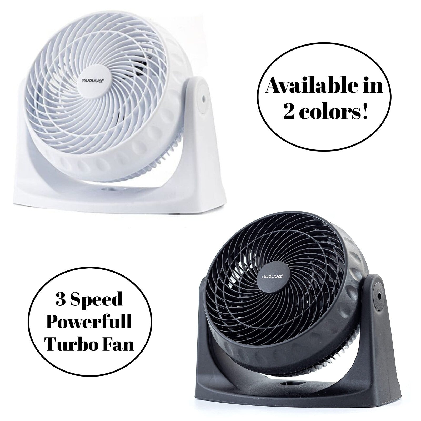 Powerful Silent Adjustable Table Fan, 3 Speed Turbo Cooling Desk Fan - by Nuovva
