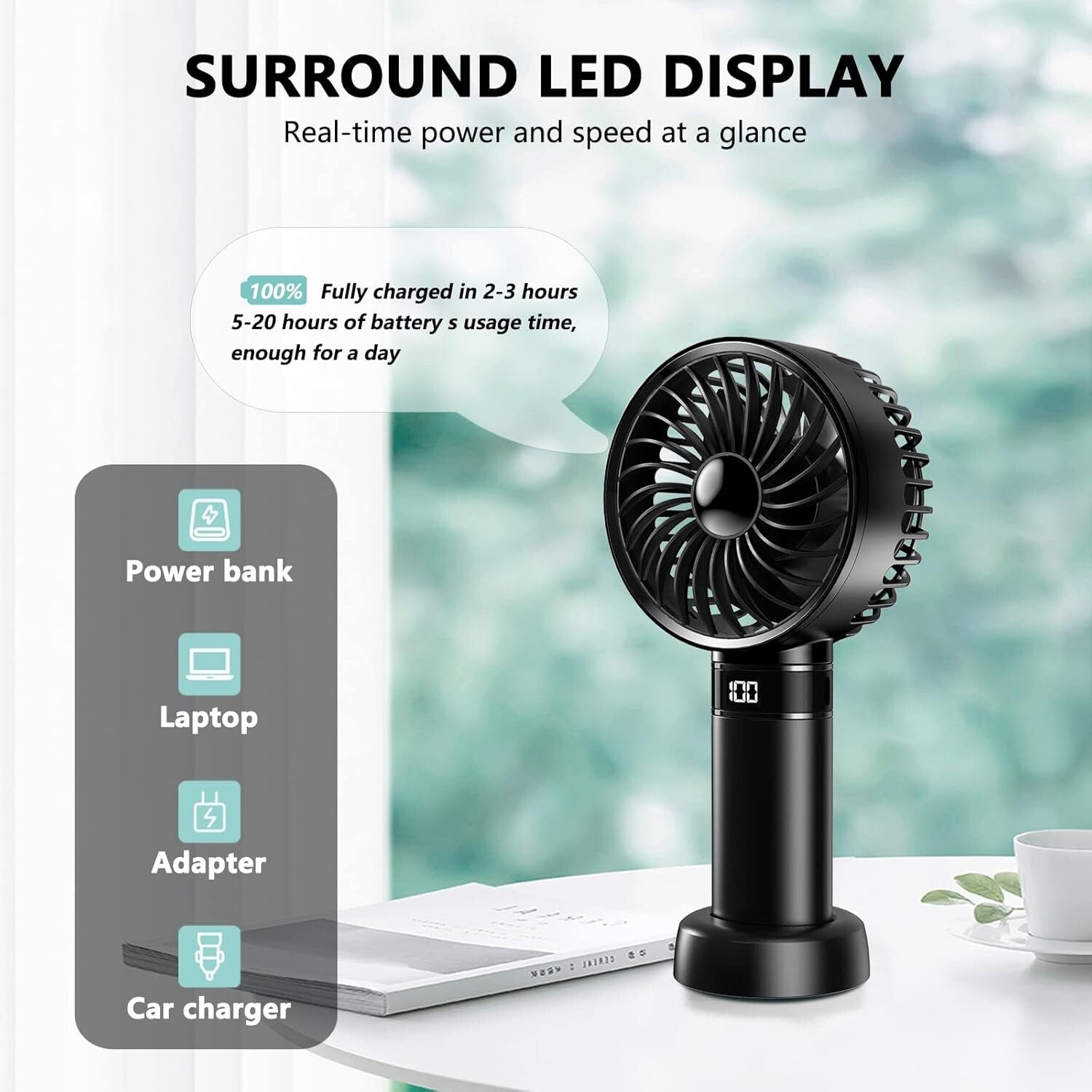 Mini Handheld Fan - Portable, Fold, Desk Cooler - Cooling USB Rechargeable 4000Mah A+