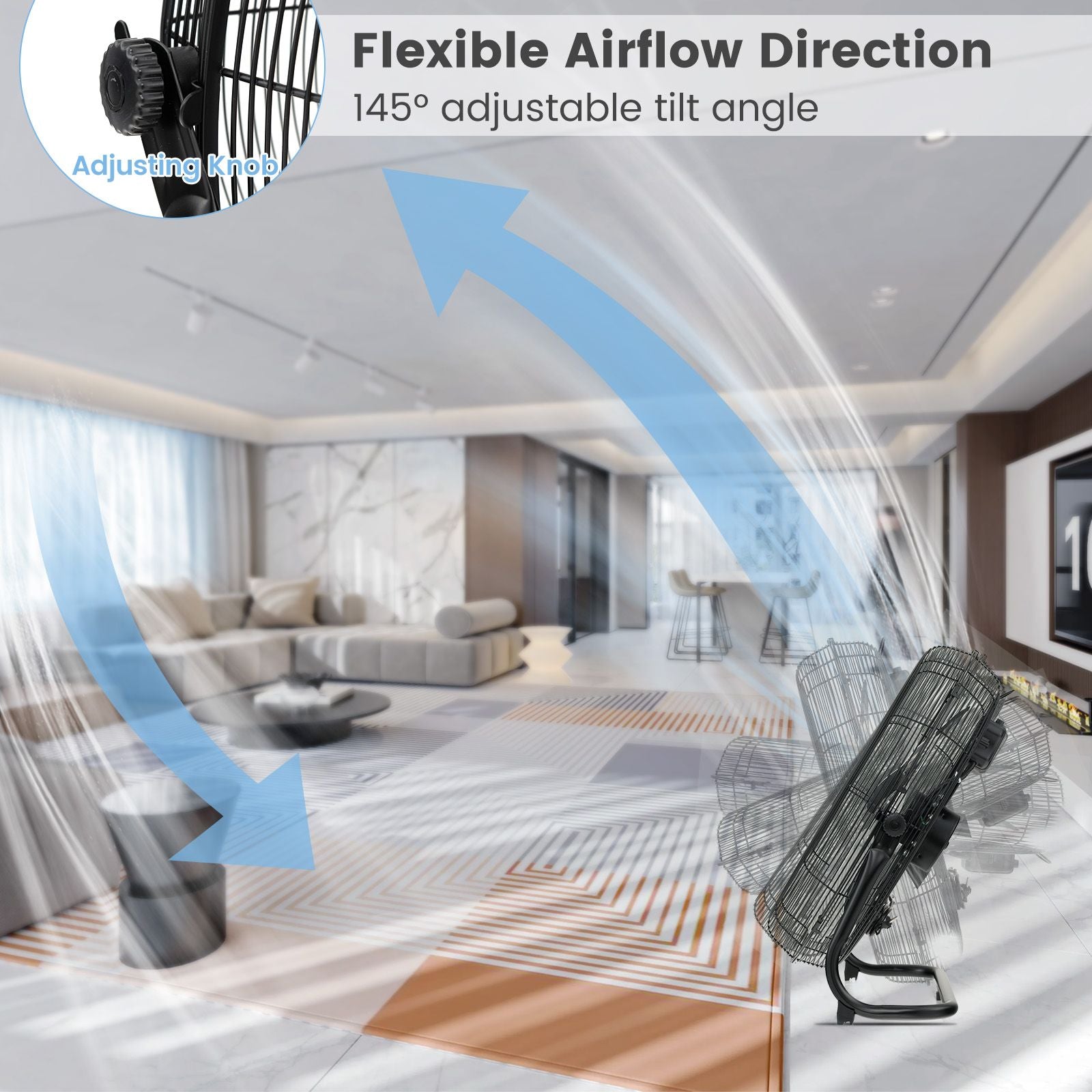 160W High Velocity Floor Fan with 3 Speed and Adjustable Tilting Head