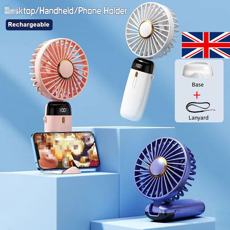 Mini Hand-Held Fan - Portable Folding Desk Fan Cooler - Usb Rechargeable - Cooling UK