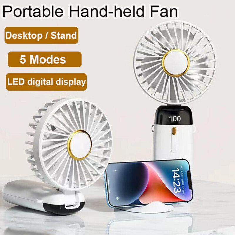 Mini Hand-Held Fan - Portable Folding Desk Fan Cooler - Usb Rechargeable - Cooling UK